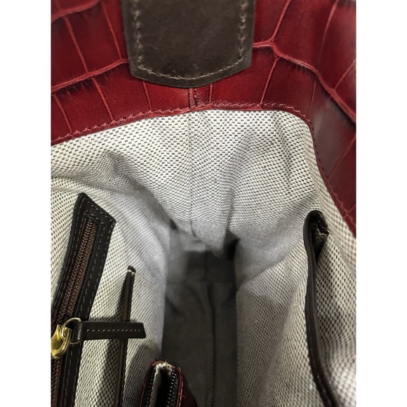 Dooney & Bourke Croco-Embossed Leather Hobo‎ Shoulder Bag Burgundy & Black - Picture 10 of 11